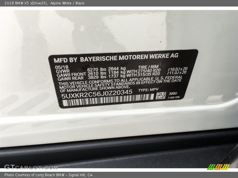 Alpine White / Black 2018 BMW X5 sDrive35i