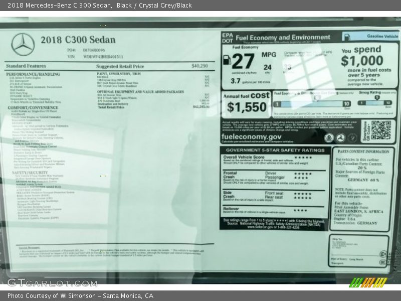 Black / Crystal Grey/Black 2018 Mercedes-Benz C 300 Sedan