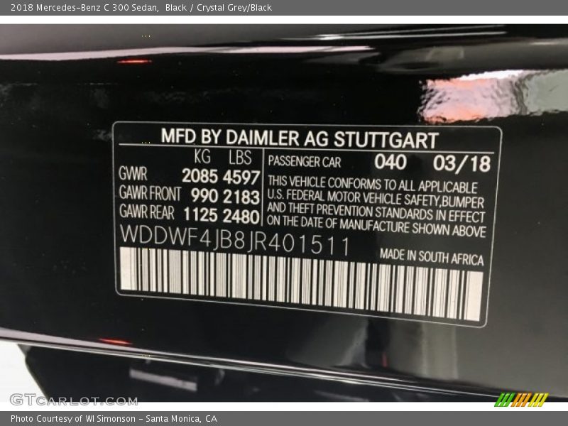 Black / Crystal Grey/Black 2018 Mercedes-Benz C 300 Sedan