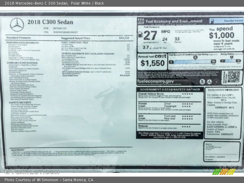 Polar White / Black 2018 Mercedes-Benz C 300 Sedan