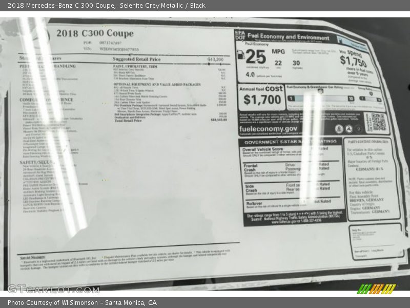 Selenite Grey Metallic / Black 2018 Mercedes-Benz C 300 Coupe