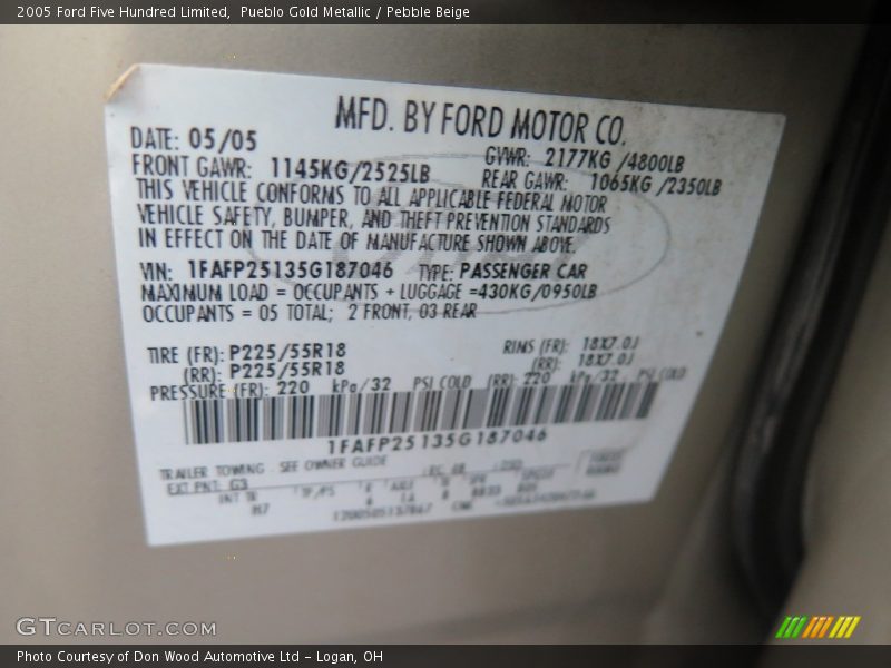 Pueblo Gold Metallic / Pebble Beige 2005 Ford Five Hundred Limited