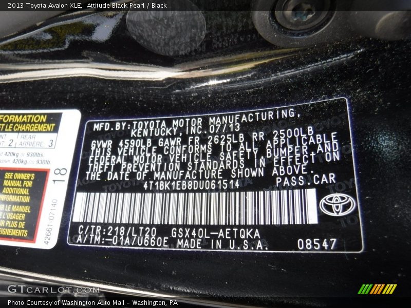 Attitude Black Pearl / Black 2013 Toyota Avalon XLE