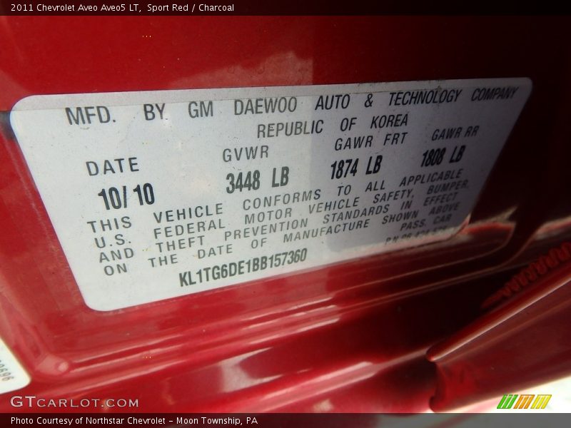 Sport Red / Charcoal 2011 Chevrolet Aveo Aveo5 LT