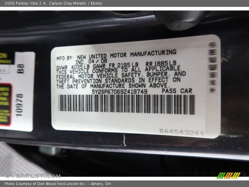 Carbon Gray Metallic / Ebony 2009 Pontiac Vibe 2.4