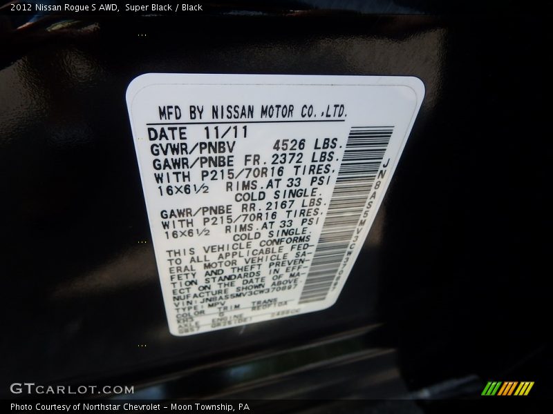 Super Black / Black 2012 Nissan Rogue S AWD