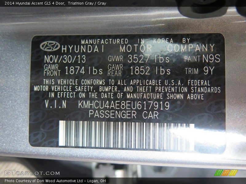 Triathlon Gray / Gray 2014 Hyundai Accent GLS 4 Door