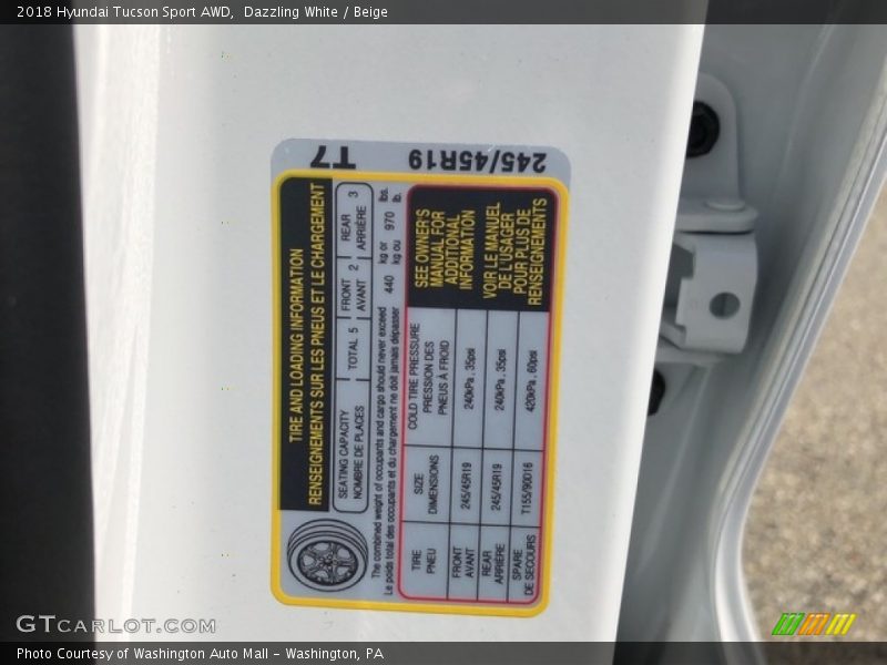Dazzling White / Beige 2018 Hyundai Tucson Sport AWD