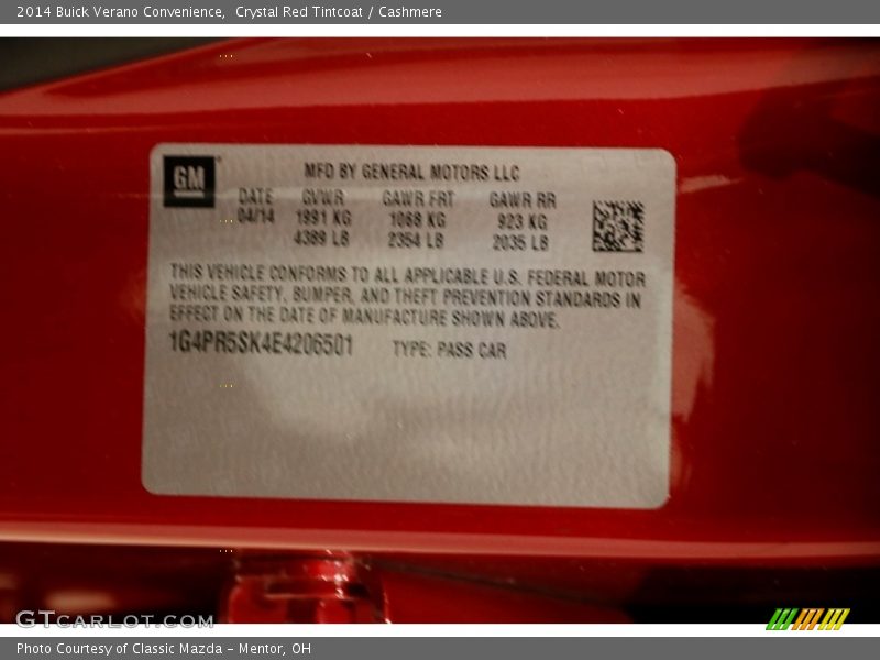 Crystal Red Tintcoat / Cashmere 2014 Buick Verano Convenience