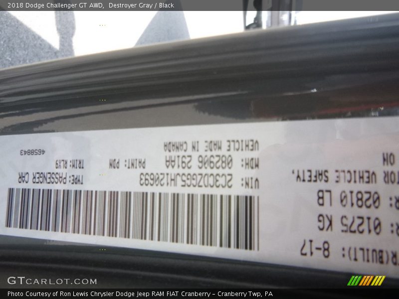 Destroyer Gray / Black 2018 Dodge Challenger GT AWD