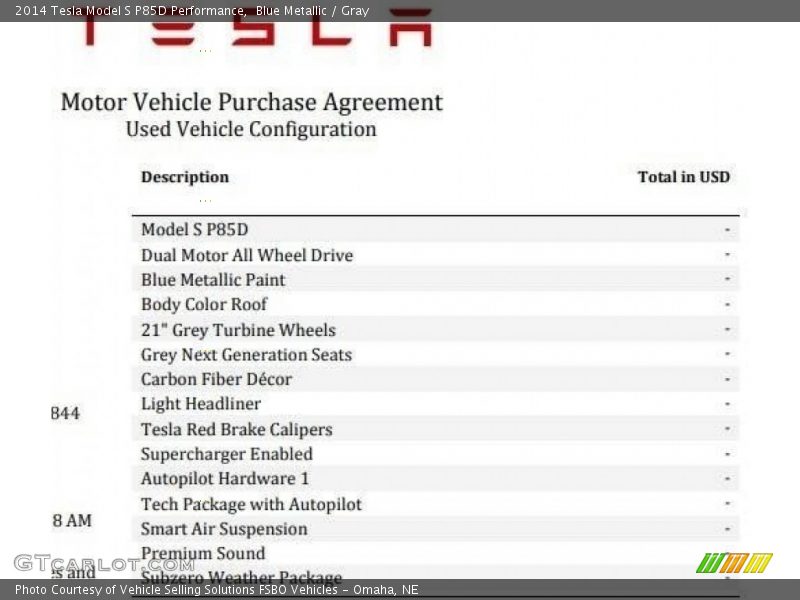 Info Tag of 2014 Model S P85D Performance