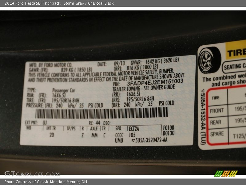 Storm Gray / Charcoal Black 2014 Ford Fiesta SE Hatchback