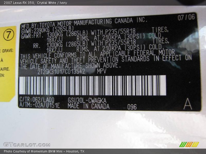 Crystal White / Ivory 2007 Lexus RX 350