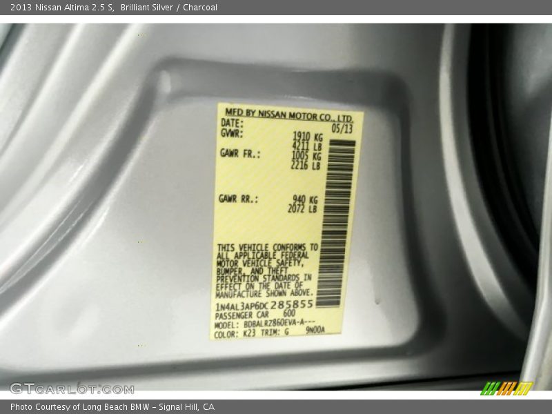 Brilliant Silver / Charcoal 2013 Nissan Altima 2.5 S