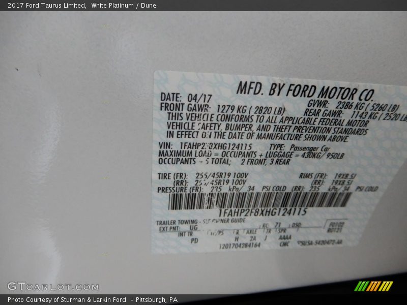 White Platinum / Dune 2017 Ford Taurus Limited