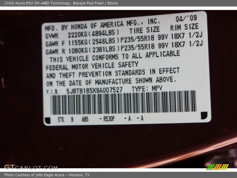 Basque Red Pearl / Ebony 2009 Acura RDX SH-AWD Technology