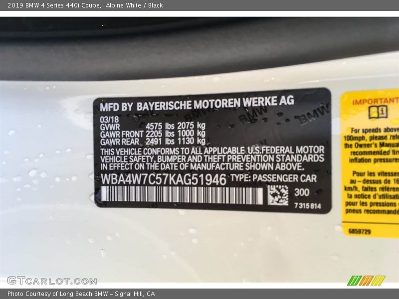 Alpine White / Black 2019 BMW 4 Series 440i Coupe