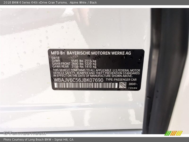 Alpine White / Black 2018 BMW 6 Series 640i xDrive Gran Turismo