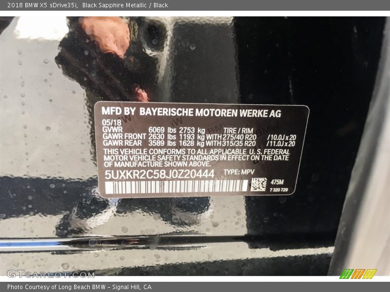 Black Sapphire Metallic / Black 2018 BMW X5 sDrive35i