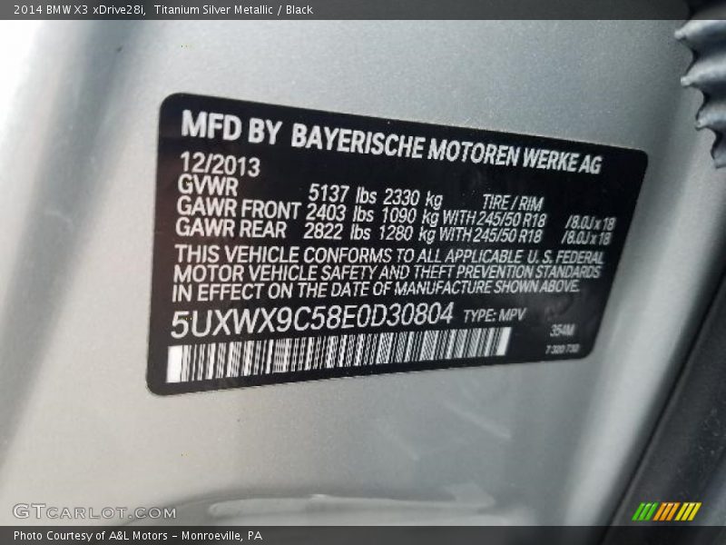 Titanium Silver Metallic / Black 2014 BMW X3 xDrive28i
