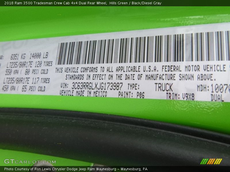Hills Green / Black/Diesel Gray 2018 Ram 3500 Tradesman Crew Cab 4x4 Dual Rear Wheel