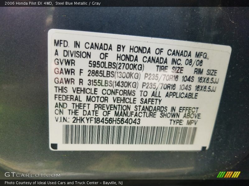 Steel Blue Metallic / Gray 2006 Honda Pilot EX 4WD