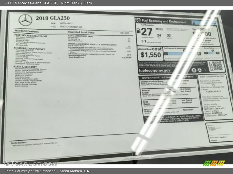 Night Black / Black 2018 Mercedes-Benz GLA 250