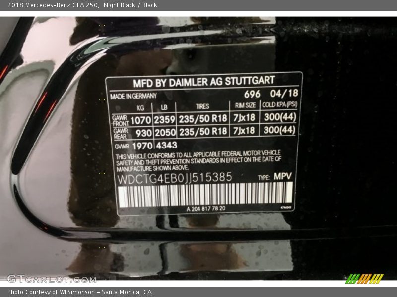 Night Black / Black 2018 Mercedes-Benz GLA 250