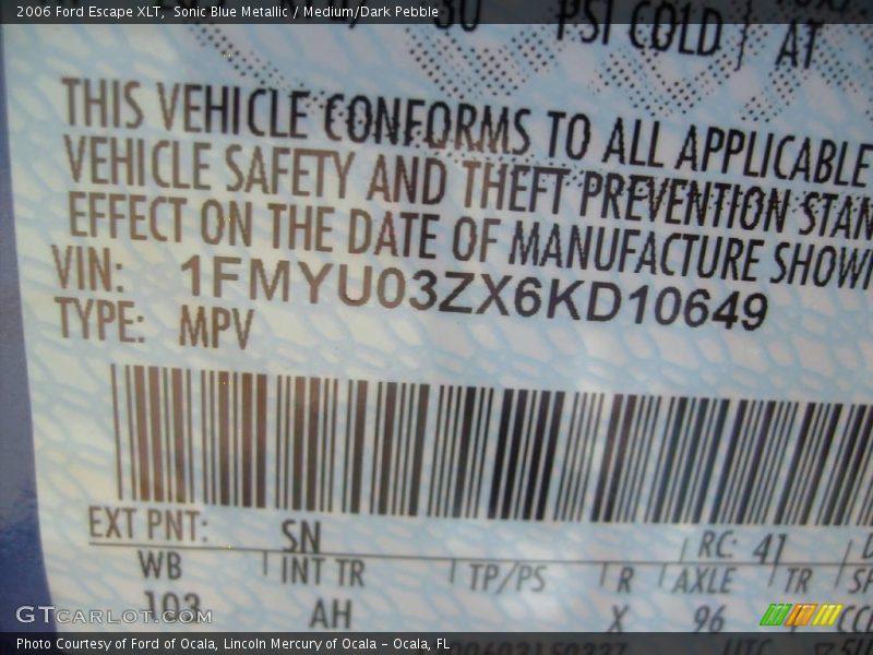 Sonic Blue Metallic / Medium/Dark Pebble 2006 Ford Escape XLT