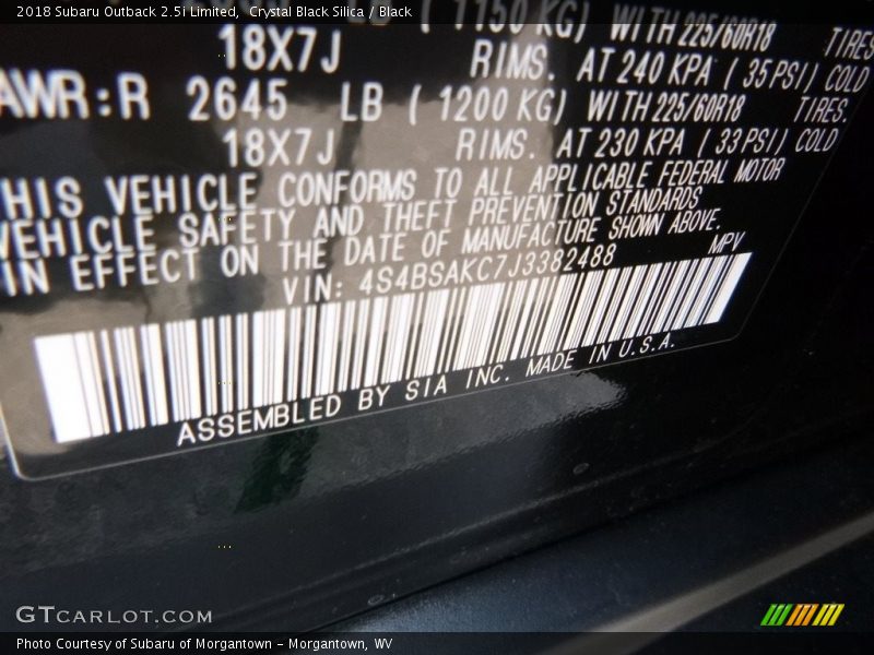 Crystal Black Silica / Black 2018 Subaru Outback 2.5i Limited