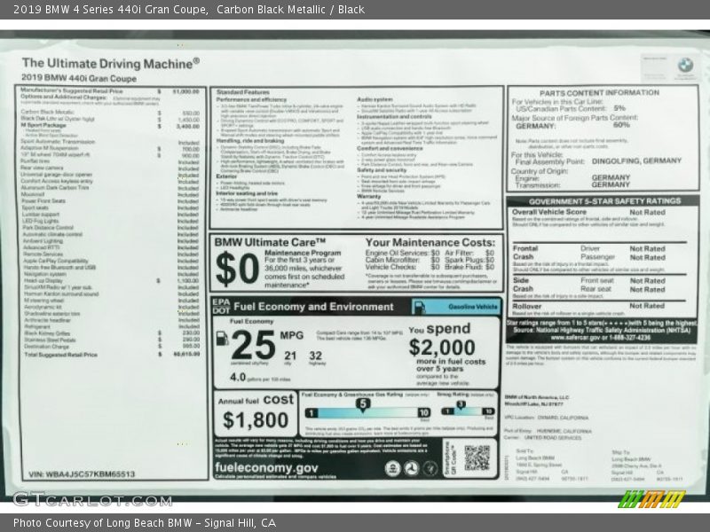Carbon Black Metallic / Black 2019 BMW 4 Series 440i Gran Coupe