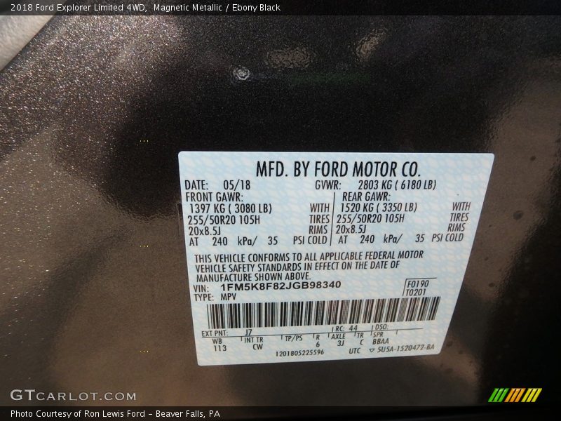 Magnetic Metallic / Ebony Black 2018 Ford Explorer Limited 4WD