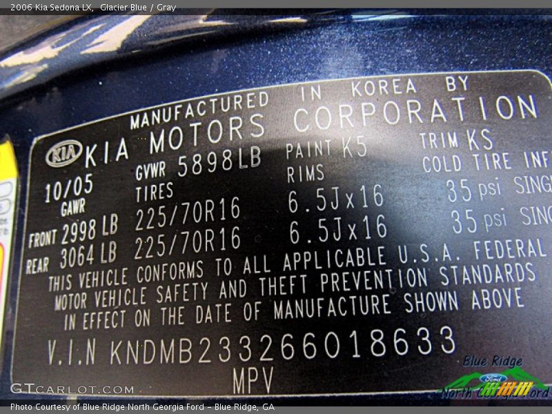 Glacier Blue / Gray 2006 Kia Sedona LX