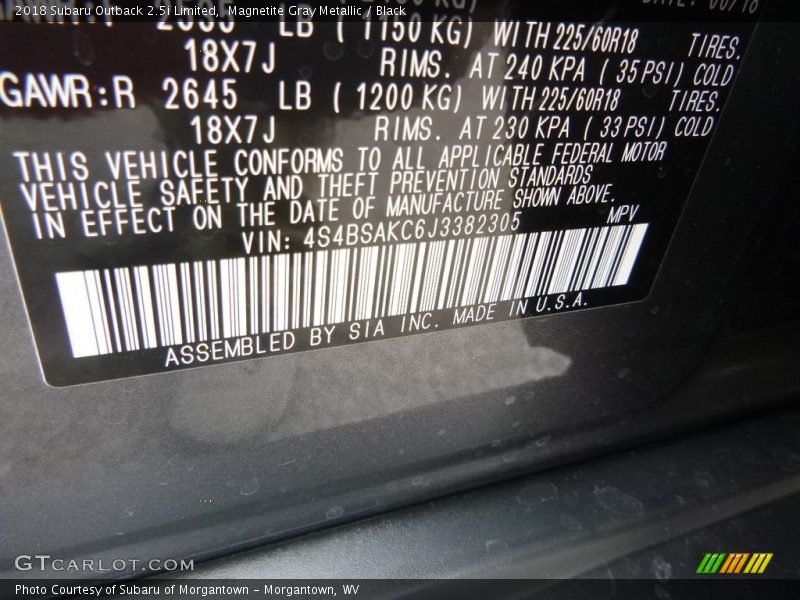 Magnetite Gray Metallic / Black 2018 Subaru Outback 2.5i Limited