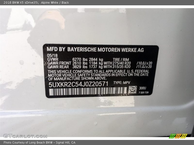 Alpine White / Black 2018 BMW X5 sDrive35i