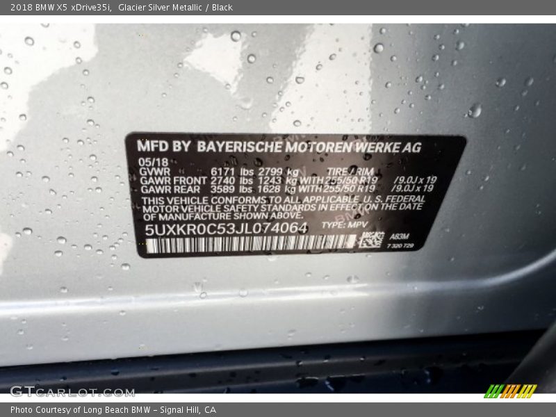 Glacier Silver Metallic / Black 2018 BMW X5 xDrive35i