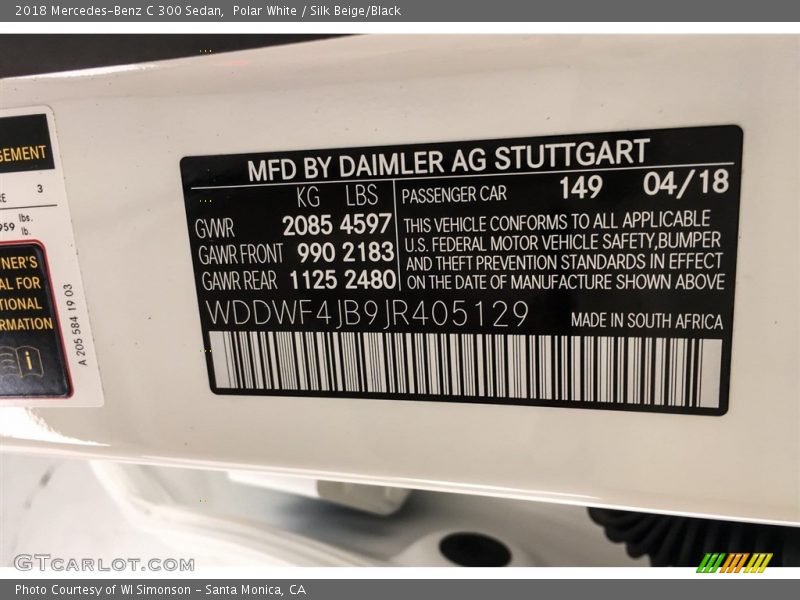 Polar White / Silk Beige/Black 2018 Mercedes-Benz C 300 Sedan