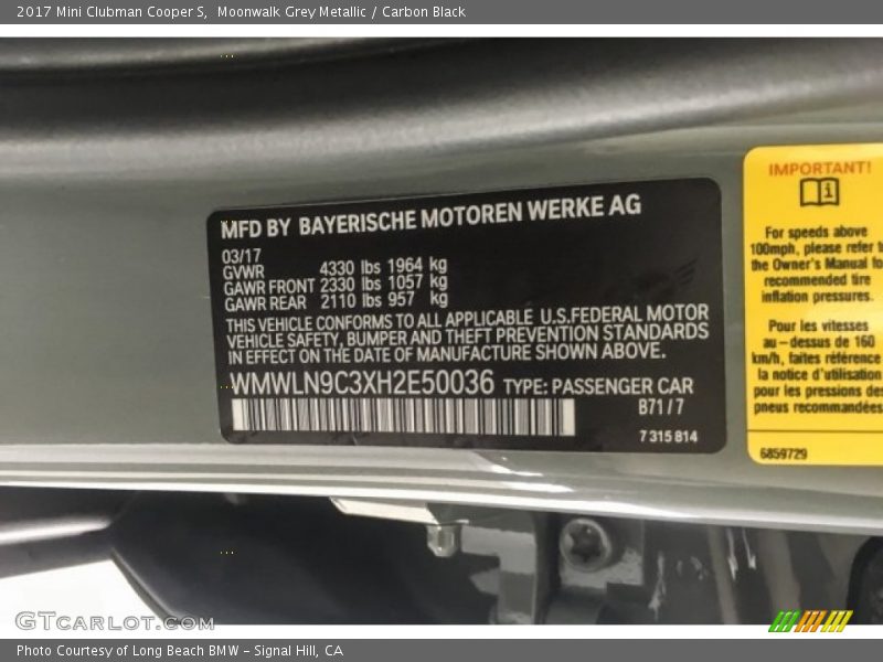 Moonwalk Grey Metallic / Carbon Black 2017 Mini Clubman Cooper S