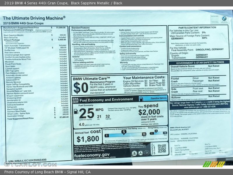 Black Sapphire Metallic / Black 2019 BMW 4 Series 440i Gran Coupe