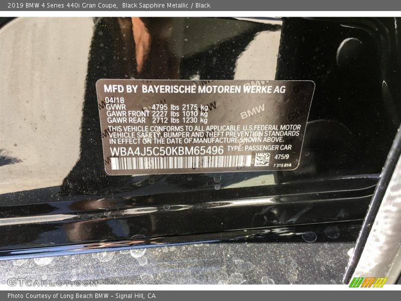 2019 4 Series 440i Gran Coupe Black Sapphire Metallic Color Code 475