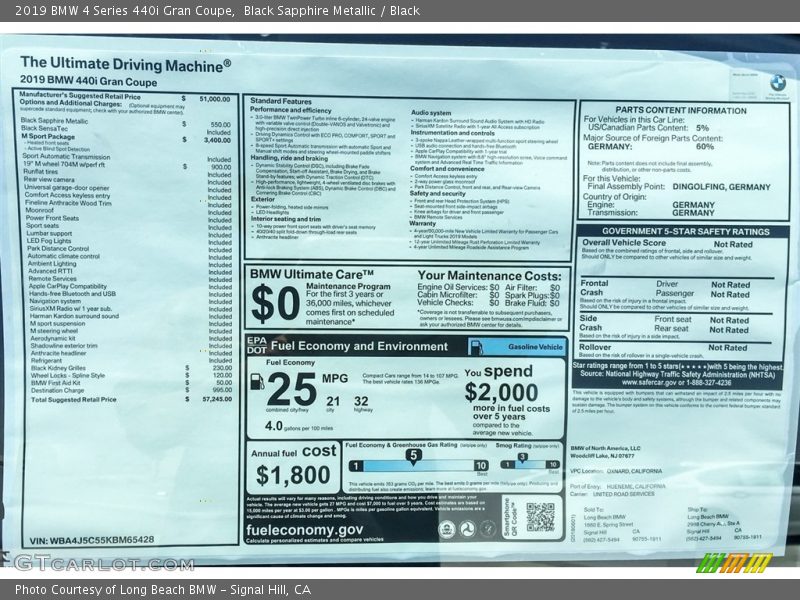 Black Sapphire Metallic / Black 2019 BMW 4 Series 440i Gran Coupe