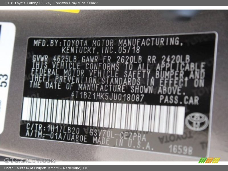 Predawn Gray Mica / Black 2018 Toyota Camry XSE V6