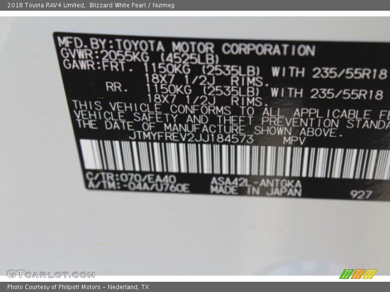 Blizzard White Pearl / Nutmeg 2018 Toyota RAV4 Limited