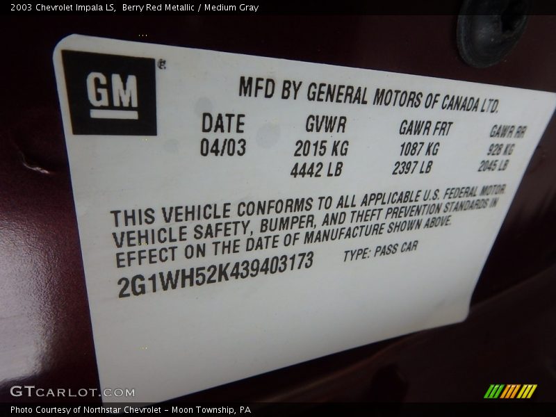 Berry Red Metallic / Medium Gray 2003 Chevrolet Impala LS