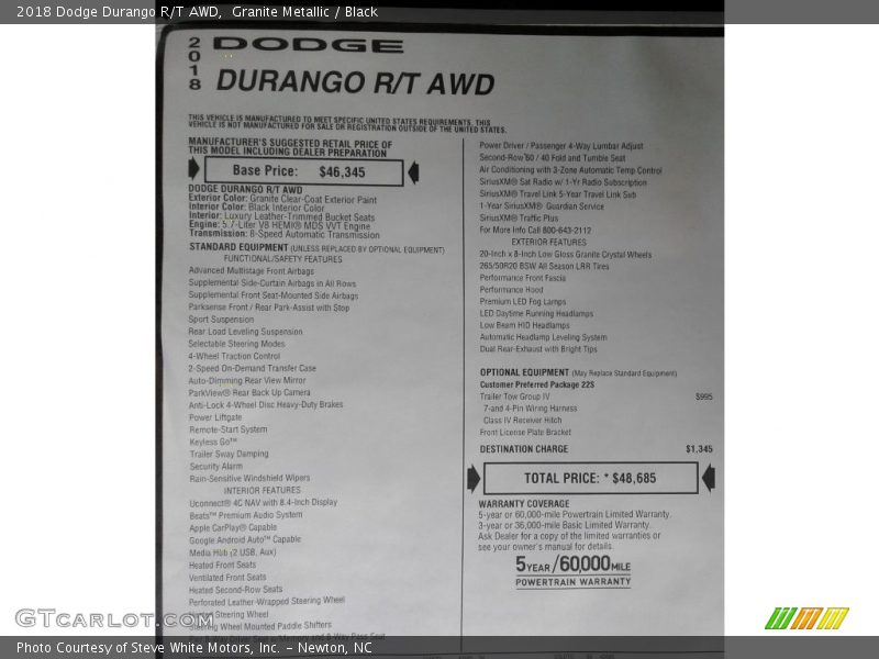 Granite Metallic / Black 2018 Dodge Durango R/T AWD