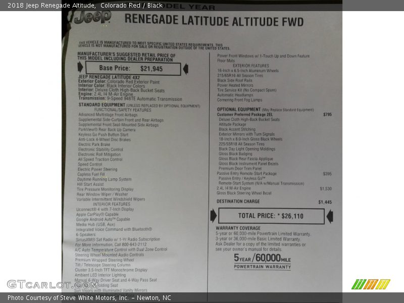 Colorado Red / Black 2018 Jeep Renegade Altitude