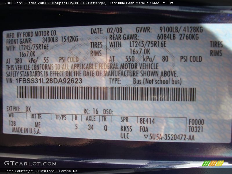 Dark Blue Pearl Metallic / Medium Flint 2008 Ford E Series Van E350 Super Duty XLT 15 Passenger