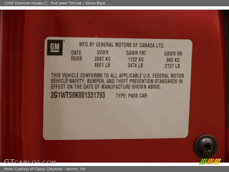 Red Jewel Tintcoat / Ebony Black 2008 Chevrolet Impala LT