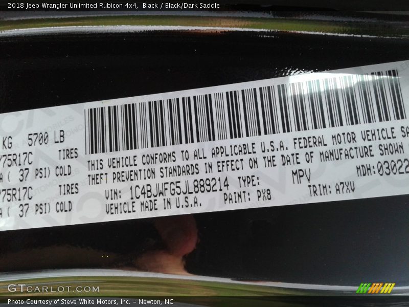 Black / Black/Dark Saddle 2018 Jeep Wrangler Unlimited Rubicon 4x4