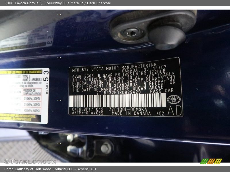 Speedway Blue Metallic / Dark Charcoal 2008 Toyota Corolla S